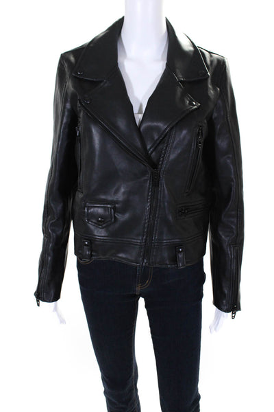 Blank NYC Womens Vegan Leather Collared Zip Up Motorcycle Jacket Black Size M