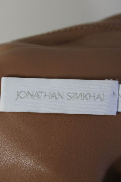 Jonathan Simkhai Womens Vegan Leather Collared Snap Front Jacket Beige Size M