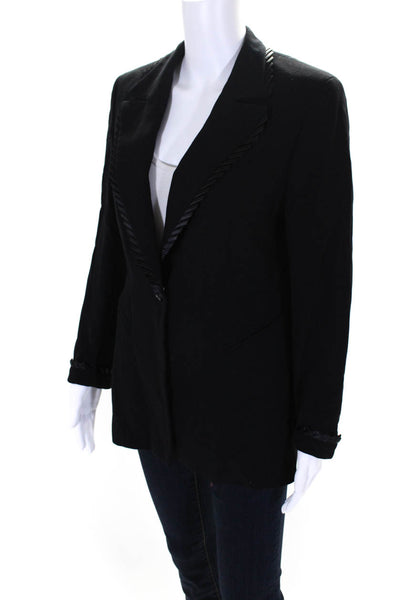 Escada Womens Wool Ruffled Notched Collar Button Up Jacket Blazer Black Size 38