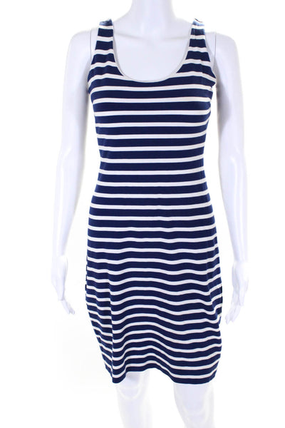L'Agence Womens Knit Striped Scoop Neck Zip Up Fitted Tank Dress Navy Size S