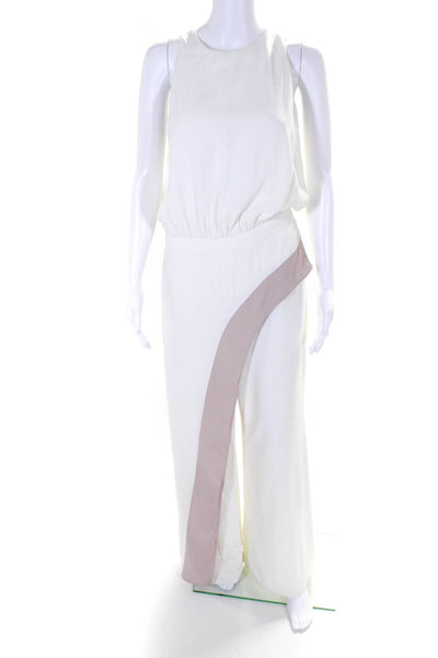 Alexis Womens Striped Zip Cut-Out Sleeveless Straight Leg Jumpsuit White Size M