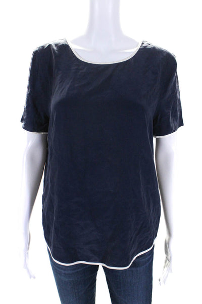 Equipment Femme Womens Silk Two-Toned Short Sleeve Blouse Top Blue Size S