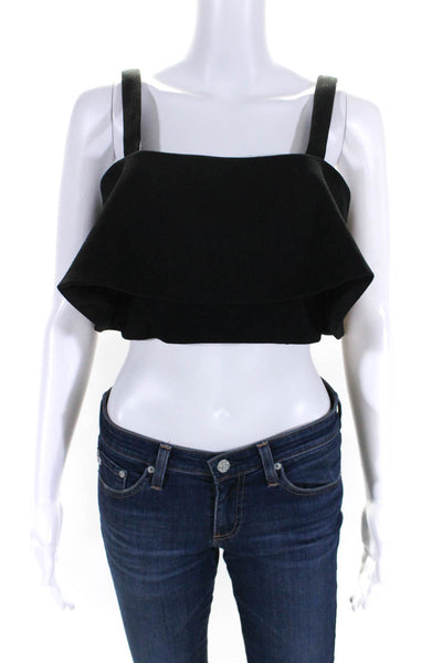 Lovers + Friends Womens Back Zip Square Neck Tiered Crop Top Black Size Small