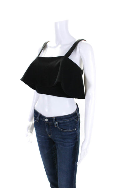 Lovers + Friends Womens Back Zip Square Neck Tiered Crop Top Black Size Small