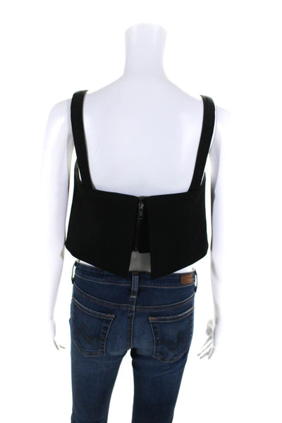 Lovers + Friends Womens Back Zip Square Neck Tiered Crop Top Black Size Small