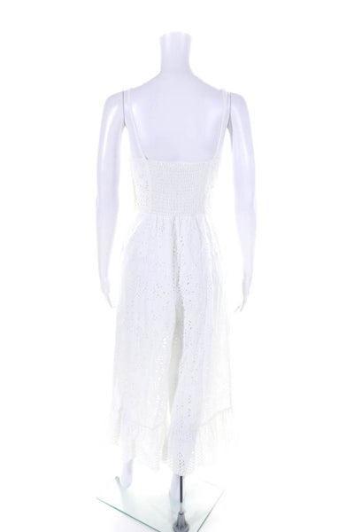 Love Shack Fancy Women's V-Neck Spaghetti Straps Eyelet Jumpsuit White Size 2