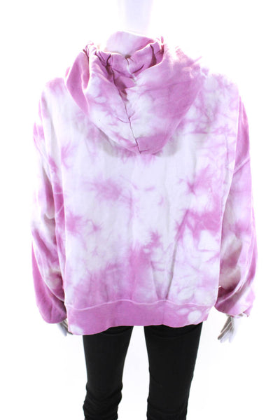 WSLY Womens Pullover Logo Tie Dyed Hoodie Sweater Pink White Cotton Size Large