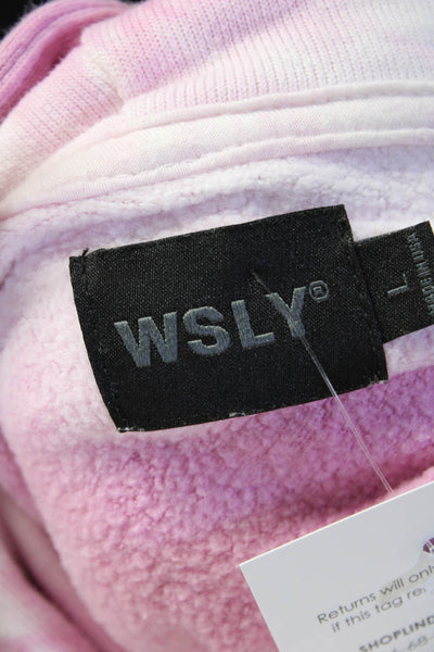 WSLY Womens Pullover Logo Tie Dyed Hoodie Sweater Pink White Cotton Size Large