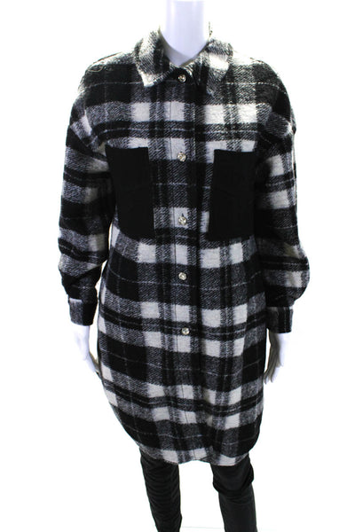 Zara Womens Crystal Button Front Collared Plaid Coat Black White Size Small