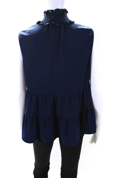 Amanda Uprichard Womens Sleeveless Smocked Mock Neck Top Navy Blue Size Medium