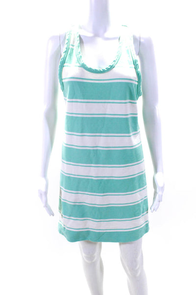 J Crew Womens Scoop Neck Striped Knit Tank Dress Green White Cotton Size Small