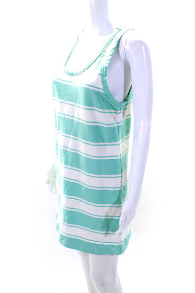 J Crew Womens Scoop Neck Striped Knit Tank Dress Green White Cotton Size Small