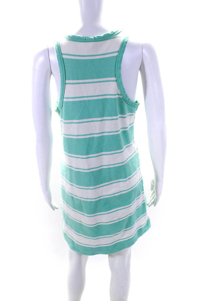 J Crew Womens Scoop Neck Striped Knit Tank Dress Green White Cotton Size Small