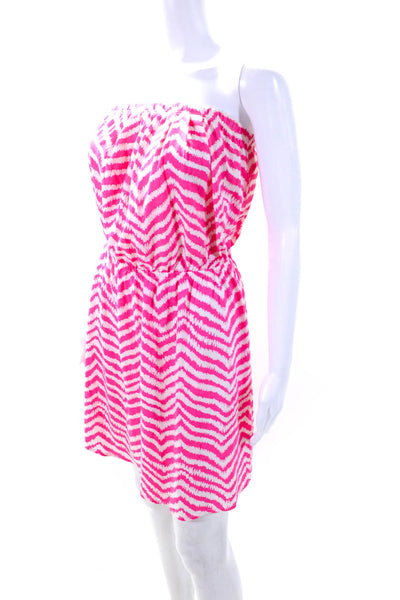 Lilly Pulitzer Womens Strapless Chevron Printed Shift Dress Pink White Medium