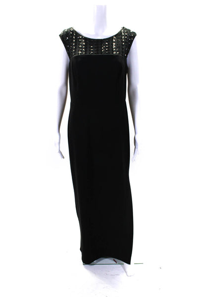 Vince Camuto Womens Back Zip Mesh Sequin Trim Side Slit Gown Black Size 12
