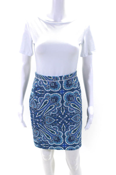 J. Mclaughlin Womens Elastic Waist Pull-On A-Line Mini Skirt Blue Paisley Size S