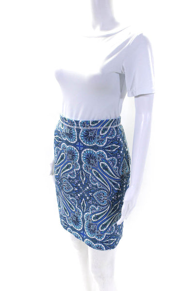 J. Mclaughlin Womens Elastic Waist Pull-On A-Line Mini Skirt Blue Paisley Size S