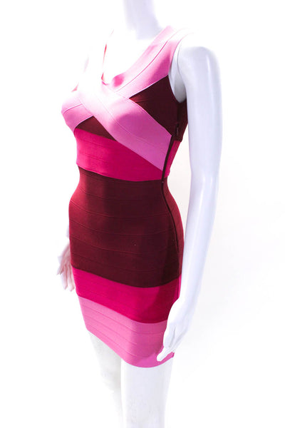 Superdown Womens Bodycon V Neck Sleeveless Side Zip Mini Dress Pink Size XS