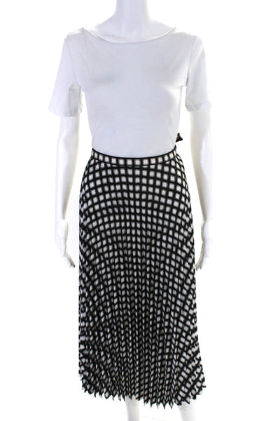 Theory Womens Geometric Print Unlined Midi Box Pleated Skirt White Black Size 10