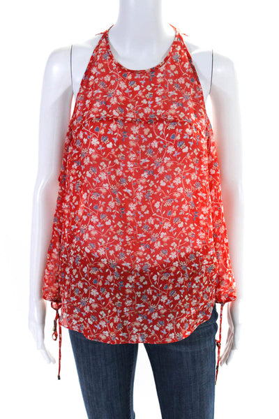 Veronica Beard Womens Silk Chiffon Floral Print Cold Shoulder Blouse Red Size 8