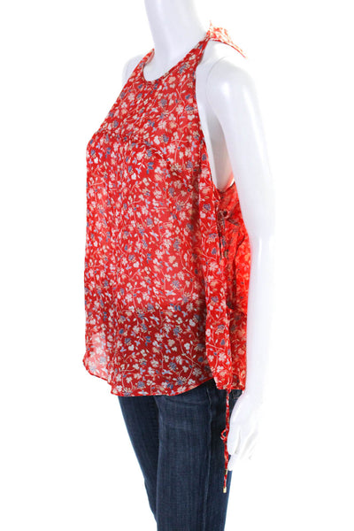 Veronica Beard Womens Silk Chiffon Floral Print Cold Shoulder Blouse Red Size 8