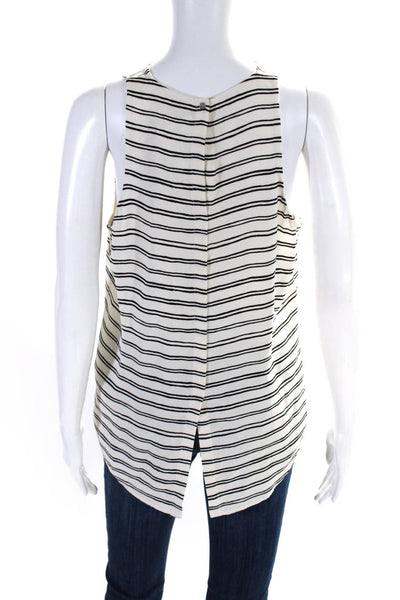 A.L.C. Womens Silk Striped Print V-Neck Sleeveless Tank Blouse Top White Size 6