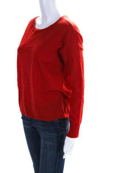 Eileen Fisher Womens Merino Wool Long Sleeve Round Neck Knit Top Red Size XS