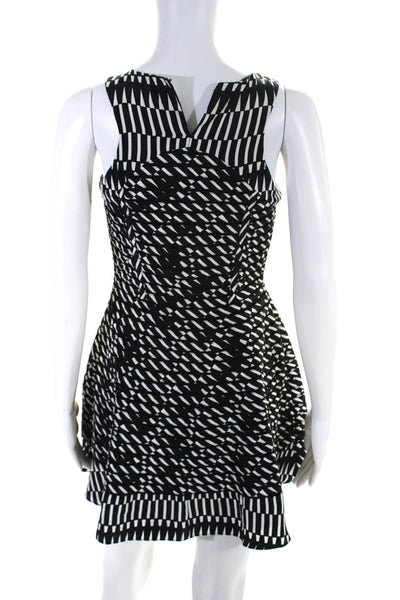 Parker Womens Silk Striped Print Sleeveless Textured Zipped Dress Black Size S