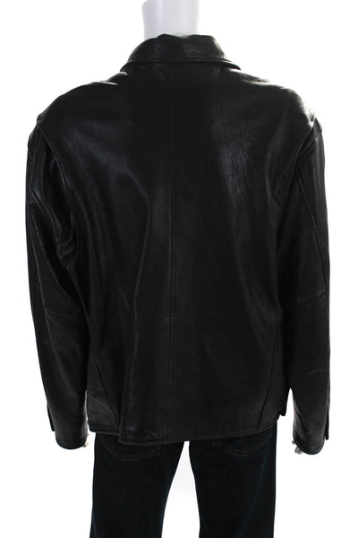 Andrew Marc Mens Leather Collared Zipped Long Sleeve Jacket Black Size XL