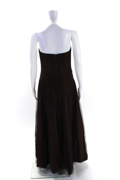 Vera Wang Maids Womens Strapless Tulle Midi Bridesmaid Gown Dress Brown Size 8