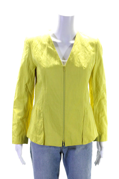 Lafayette 148 New York Womens Front Zip V Neck Light Jacket Yellow Size 4