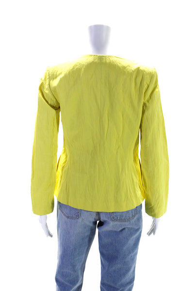 Lafayette 148 New York Womens Front Zip V Neck Light Jacket Yellow Size 4