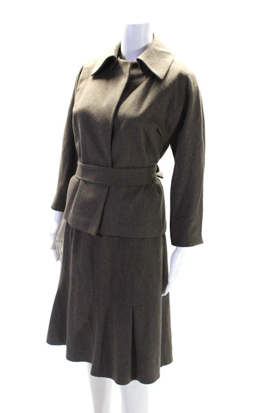 Lida Baday Womens Single Button Collared Skirt Suit Brown Wool Size 2 6