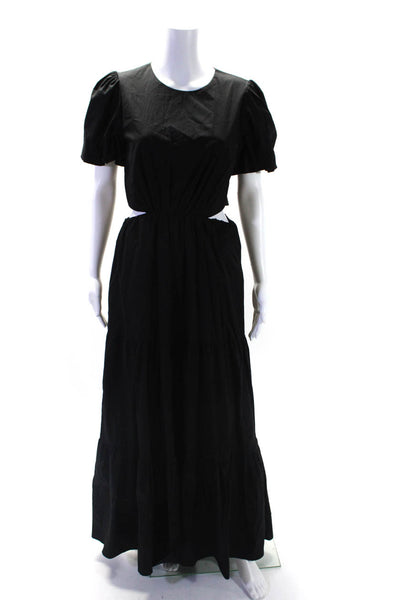 Wayf Women's Round Neck Cut-Out Puff Sleeves Tiered Maxi Dress Black Size S