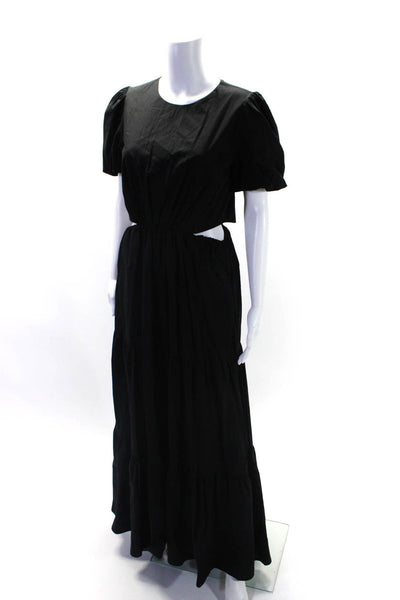 Wayf Women's Round Neck Cut-Out Puff Sleeves Tiered Maxi Dress Black Size S