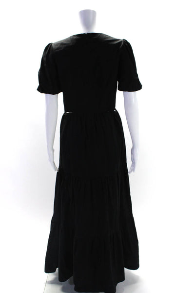 Wayf Women's Round Neck Cut-Out Puff Sleeves Tiered Maxi Dress Black Size S