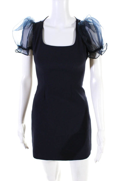 Likely Women's Scoop Neck Sheer Sleeves Fitted Mini Dress Navy Blue Size 0