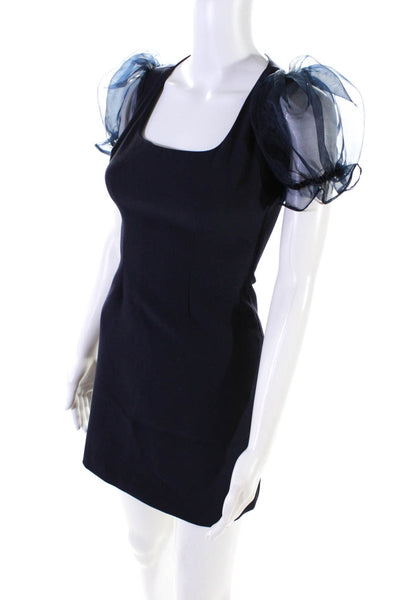 Likely Women's Scoop Neck Sheer Sleeves Fitted Mini Dress Navy Blue Size 0