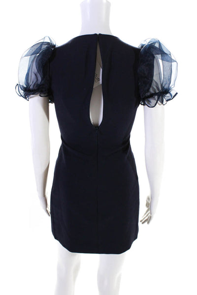 Likely Women's Scoop Neck Sheer Sleeves Fitted Mini Dress Navy Blue Size 0