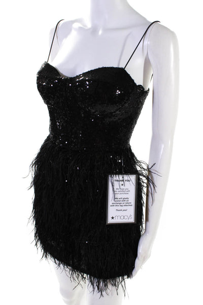 B. Darlin Women's Spaghetti Straps Sequin Fringe Mini Dress Black Size 1/2