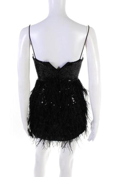 B. Darlin Women's Spaghetti Straps Sequin Fringe Mini Dress Black Size 1/2