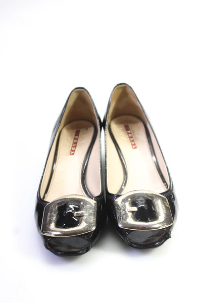 Prada Womens Black Leather Buckle Embellished Pumps Shoes Size 6.5