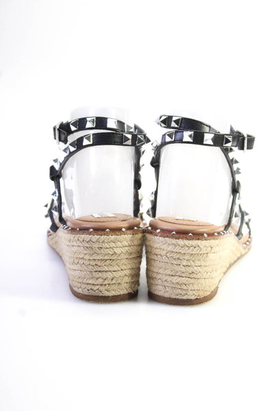 Steve Madden Womens Black Studded Espadrille Wedge Sandals Shoes Size 6.5