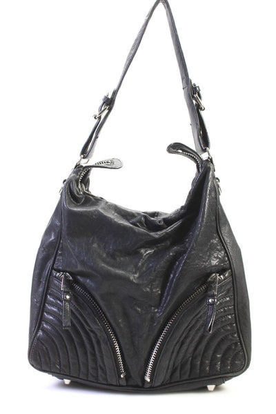 Cynthia Rowley Womens Black Leather Zip Front Shoulder Bag Handbag