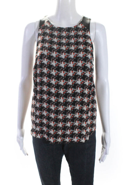 Rag & Bone Womens Multicolor Silk Printed Crew Neck Leather Blouse Top Size S