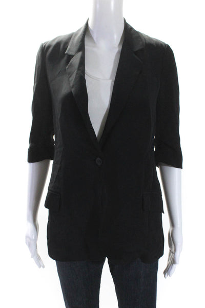 Elizabeth and James Womens Black Silk One Button 3/4 Sleeve Blazer Size 0