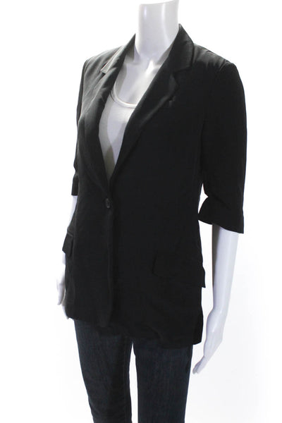 Elizabeth and James Womens Black Silk One Button 3/4 Sleeve Blazer Size 0