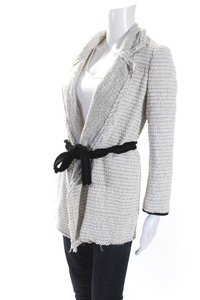 Theory Womens White Cotton Textured Open Front Long Sleeve Jacket Size P