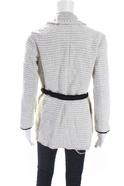Theory Womens White Cotton Textured Open Front Long Sleeve Jacket Size P