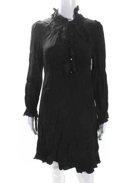 Zimmermann Womens Black Ruffle V-Neck Long Sleeve Mini Shift Dress Size 0